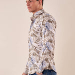Camicia manica linga misto lino fantasia uomo, DM9391 BEIGE DATCH 