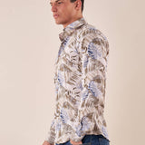 Camicia manica linga misto lino fantasia uomo, DM9391 BEIGE DATCH 