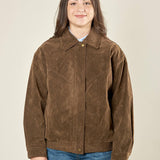 Bomber donna effetto scamosciato. Zip frontale, tasche a filetto e collo a camicia. HM2513 CAFFE FORGET-ME-NOT 