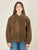 Bomber donna effetto scamosciato. Zip frontale, tasche a filetto e collo a camicia.