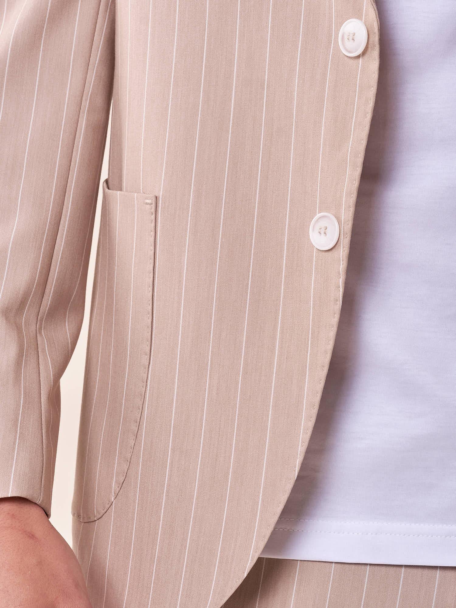 Abito tessuto gessato elasticizzato tasca toppe due spacchetti uomo. CARAIBI BEIGE MULISH 