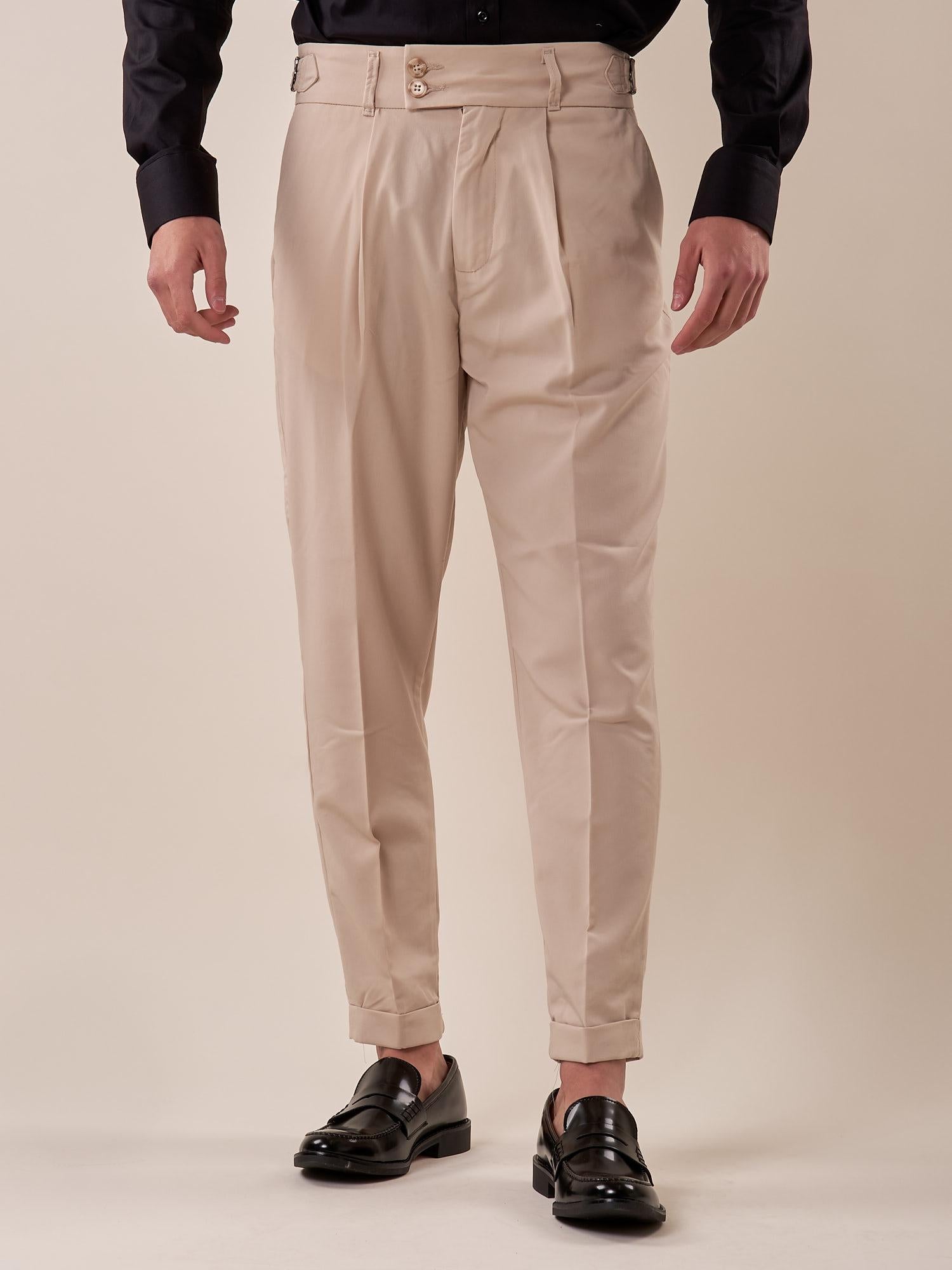 Pantalone doppio bottone tasca america con fibbie laterali uomo. GPE511 BEIGE BLACKSUNDAY Uomo 