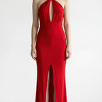 Abito Donna Lungo Elegante con Incrocio al Collo e Spacco Centrale AB004378 ROSSO ARTIGLI Donna 