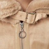 Ecomontone donna con dettagli in ecopelliccia. Zip frontale e tasche con zip. NDR/P78/1 BEIGE LARA PRINCE 