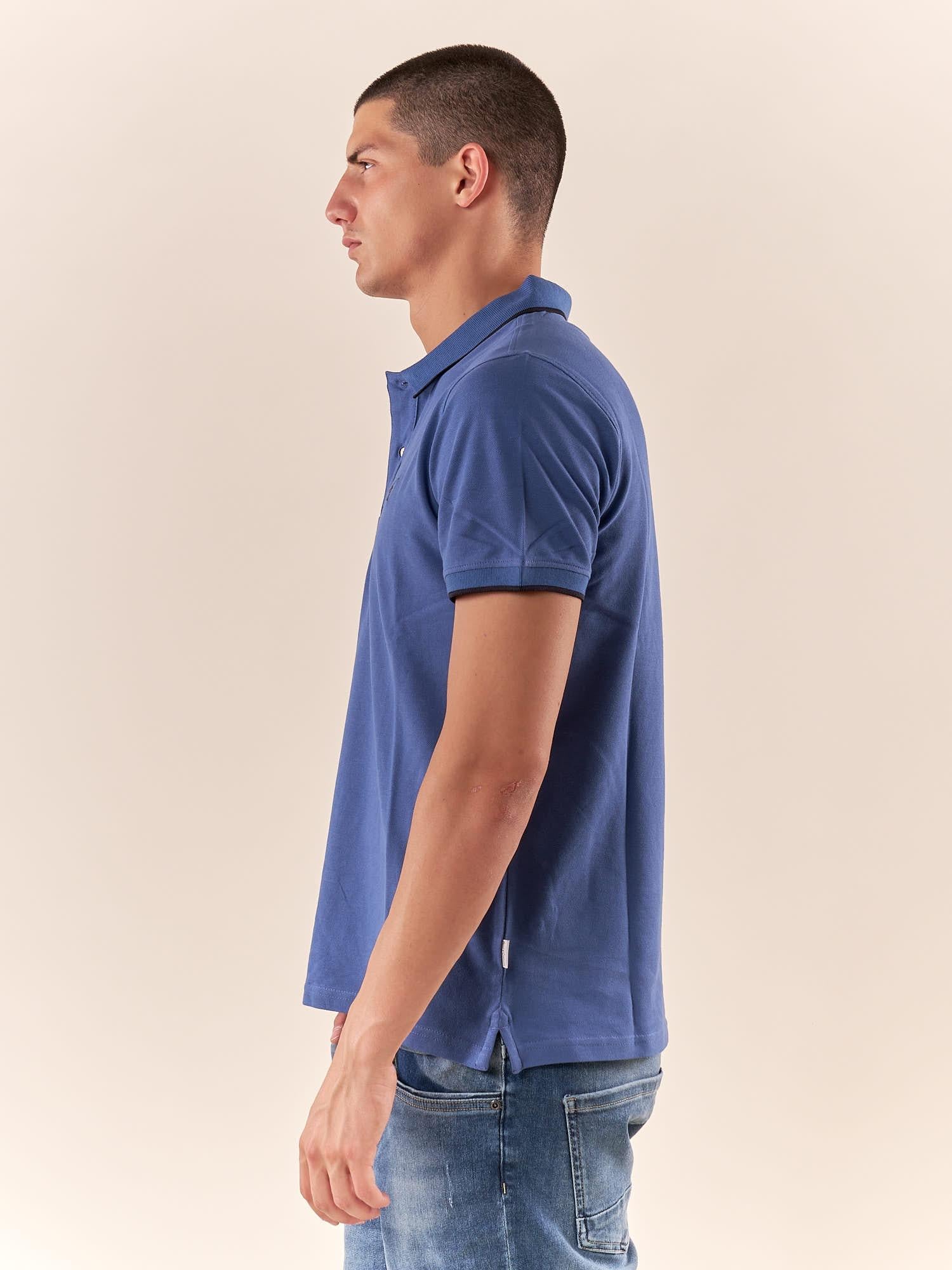 Polo Uomo manica corta in cotone piquet con ricamo. P626122 DENIM Henry Cotton's Uomo 