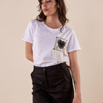T-Shirt Donna manica corta tasca con applicazione. RJ77457EC BIANCO/NERO BLUOLTRE 