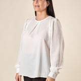 Blusa Donna Curvy Girocollo  Manica Lunga con Dettaglio Gioiello e Pience Frontali. F196YBFPEG PANNA Lizalù 