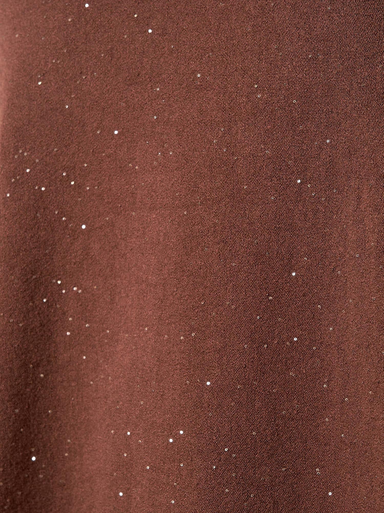 Maglia Donna Curvy in Viscosa  Scollo a V, Manica Raglan e Micro Paillettes Tono su Tono. F768YBFAZ23804 MOCHA Lizalù 