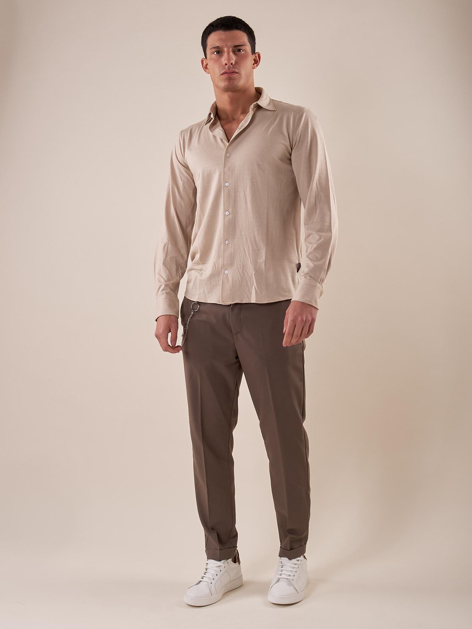 Camicia manica lunga micro piquet uomo. OC1S2S5C35 GREIGE OVER-D 