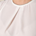 Blusa Donna Curvy Girocollo  Manica Lunga con Dettaglio Gioiello e Pience Frontali. F196YBFPEG PANNA Lizalù 