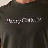 T-shirt Uomo manica corta in cotone 100% con logo stampato a contrasto TS616034 VERDE Henry Cotton's 