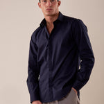 Camicia manica lunga stretch bottoni ricoperti slim con riprese. FBDERBY BLU FB Uomo 