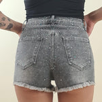 Shorts di Jeans da Donna con Brillantini  Vita Elasticizzata e Fondo Sfrangiato AMR/LS9338EC GRIGIO EXTASY 
