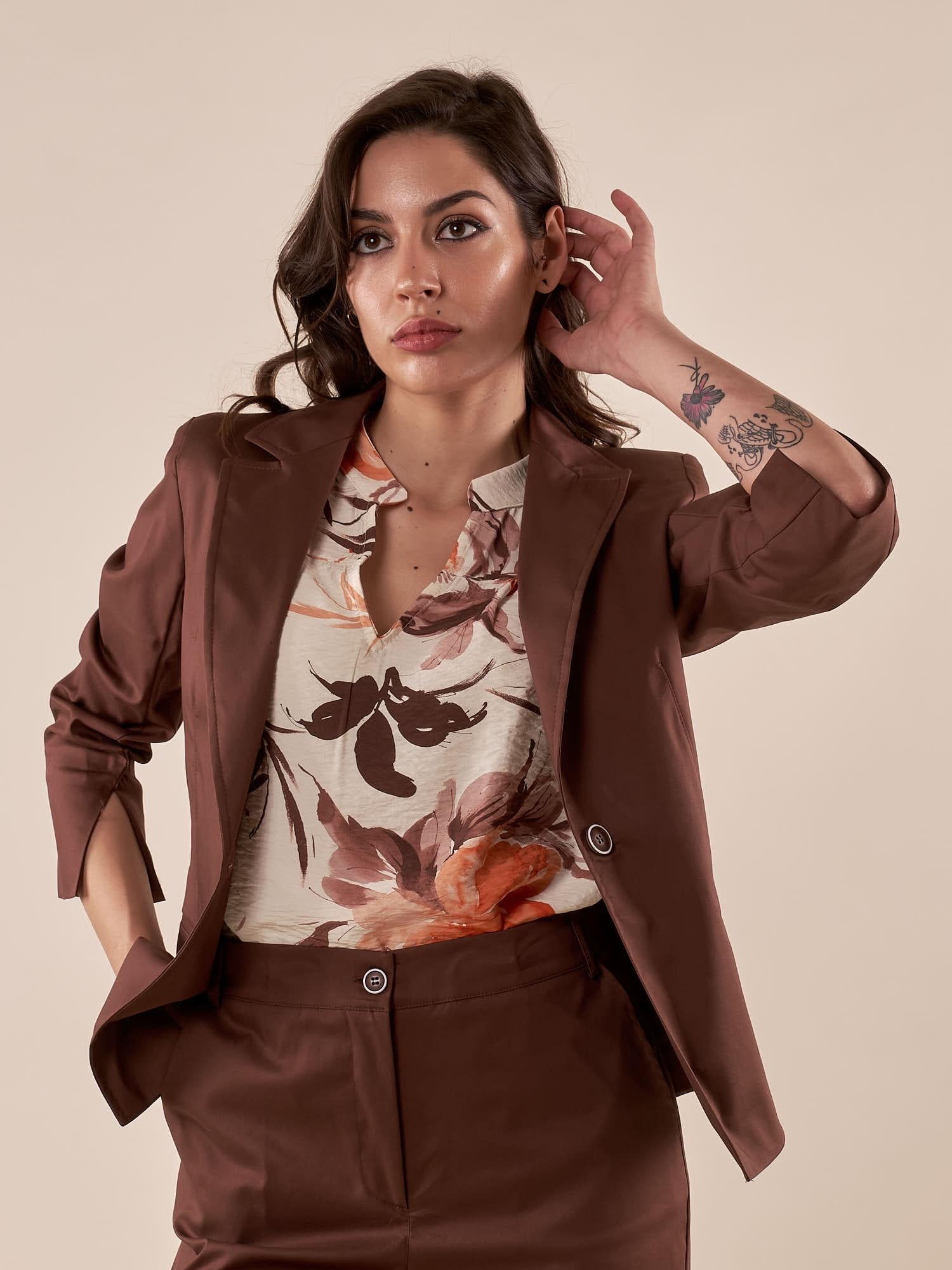 Giacca Donna raso di cotone manica 3/4. ROMI/4009 MORO ROMIHO 