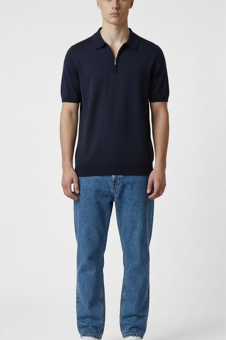Polo Uomo 100% Cotone a Manica Corta con Mezza Zip  Stile Moderno e Comfort Naturale ME3211H BLU HAMAKI-HO Uomo 