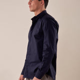 Camicia manica lunga stretch bottoni ricoperti slim con riprese. FBDERBY BLU FB Uomo 