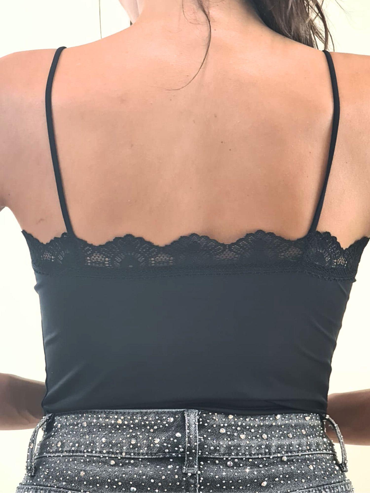 Body donna spalla stretta in pizzo elasticizzato effetto second skin. V7960 NERO STUDIO ELEVEN 