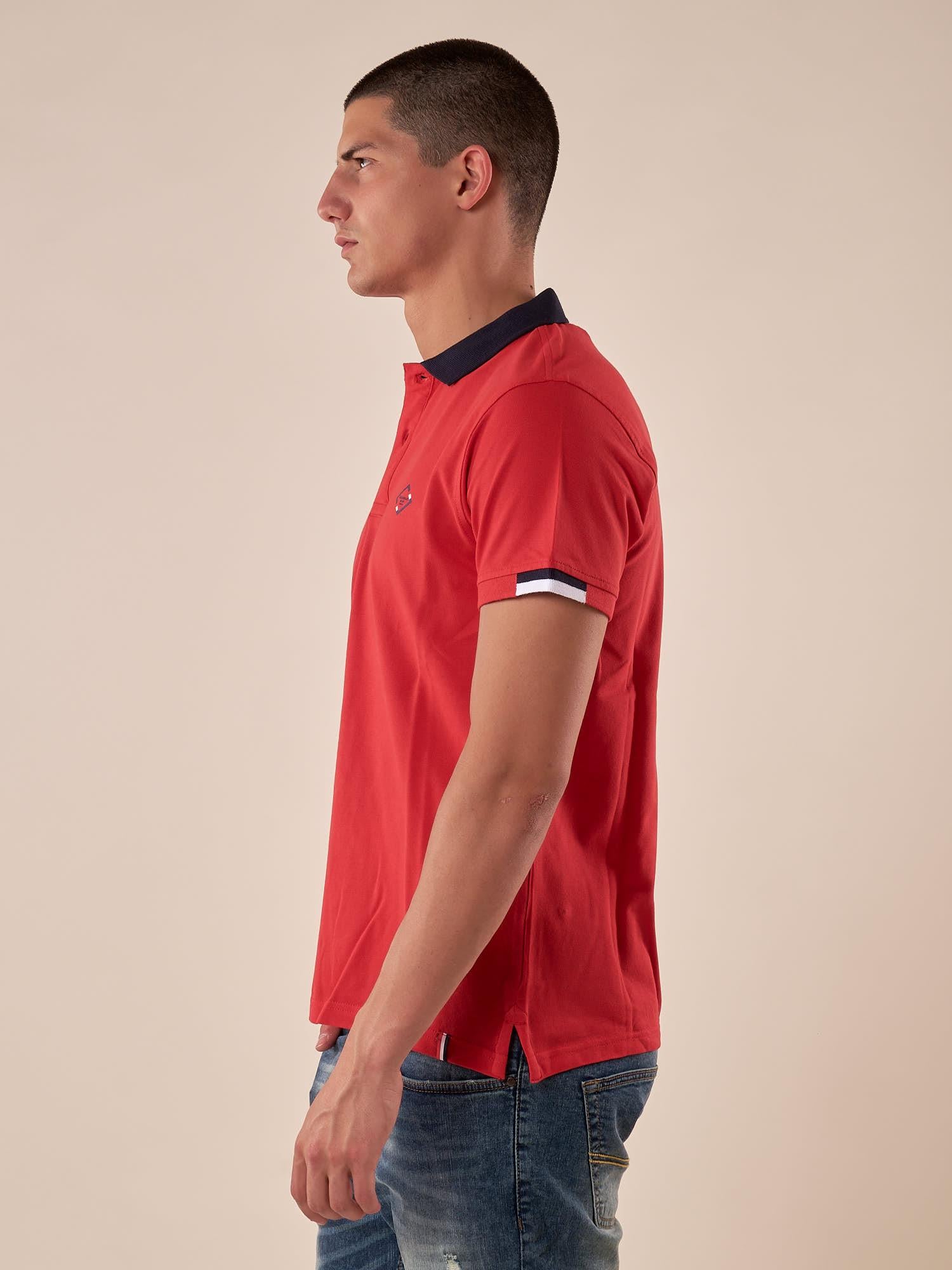 Polo da Uomo in 100% Cotone Piquet con Colletto e Polsini a Contrasto. BAM5431 BRIGHT RED BACI & ABBRACCI Uomo 
