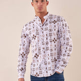 Camicia manica lunga misto lino collo coreano uomo. DM9395 MORO DATCH 