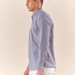 Camicia da uomo a righe in cotone elasticizzato manica lunga vestibilità regular con riprese sul retro. CE1270H BLU HAMAKI-HO Uomo 