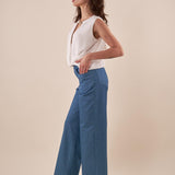 Pantalone donna a palazzo con strass e tasche. PA001931 BLU ARTIGLI 