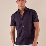 Camicia da uomo manica corta in misto lino. CE1261H BLU HAMAKI-HO 