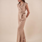 Tuta Donna elegante doppio petto con ciintura in vita e pantalone lungo a gamba larga. TU000819 BEIGE ARTIGLI 