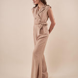 Tuta Donna elegante doppio petto con ciintura in vita e pantalone lungo a gamba larga. TU000819 BEIGE ARTIGLI 