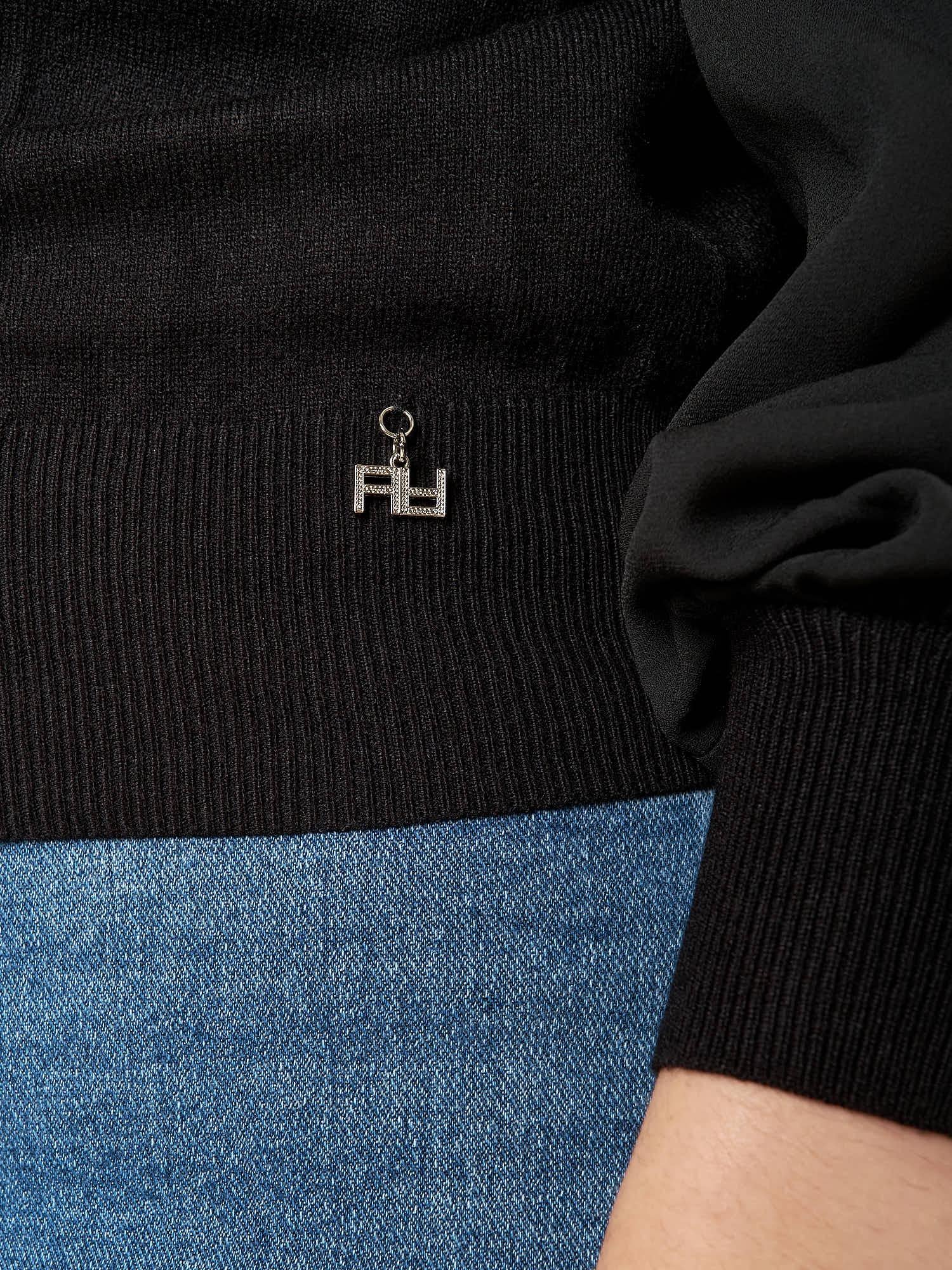 Maglia donna collo alto con pietre e maniche in georgette. MA003091 NERO ARTIGLI 