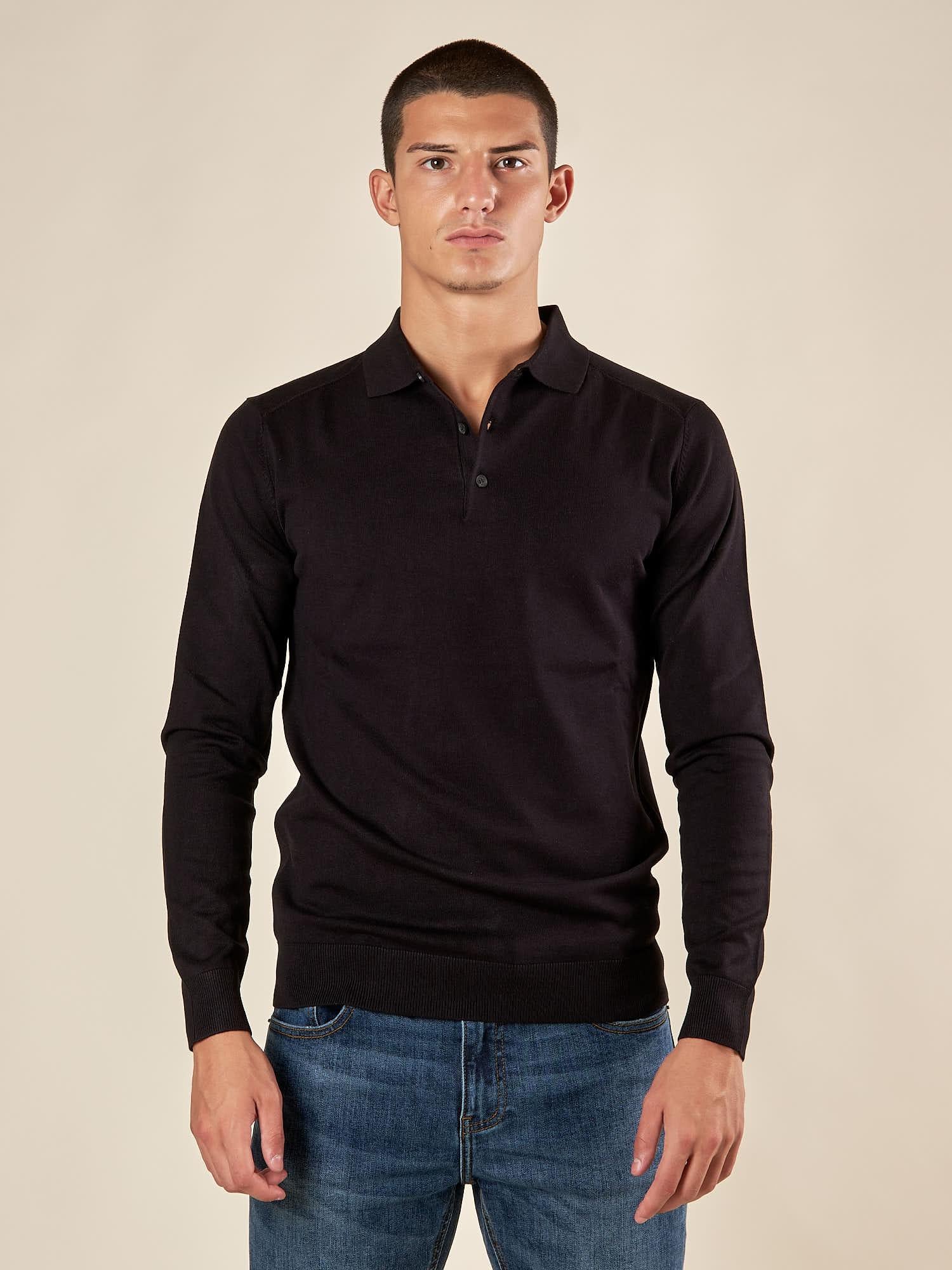 Polo uomo manica lunga in misto viscosa Eleganza casual e comfort naturale. CON/3020900 BLACK CONFAB 
