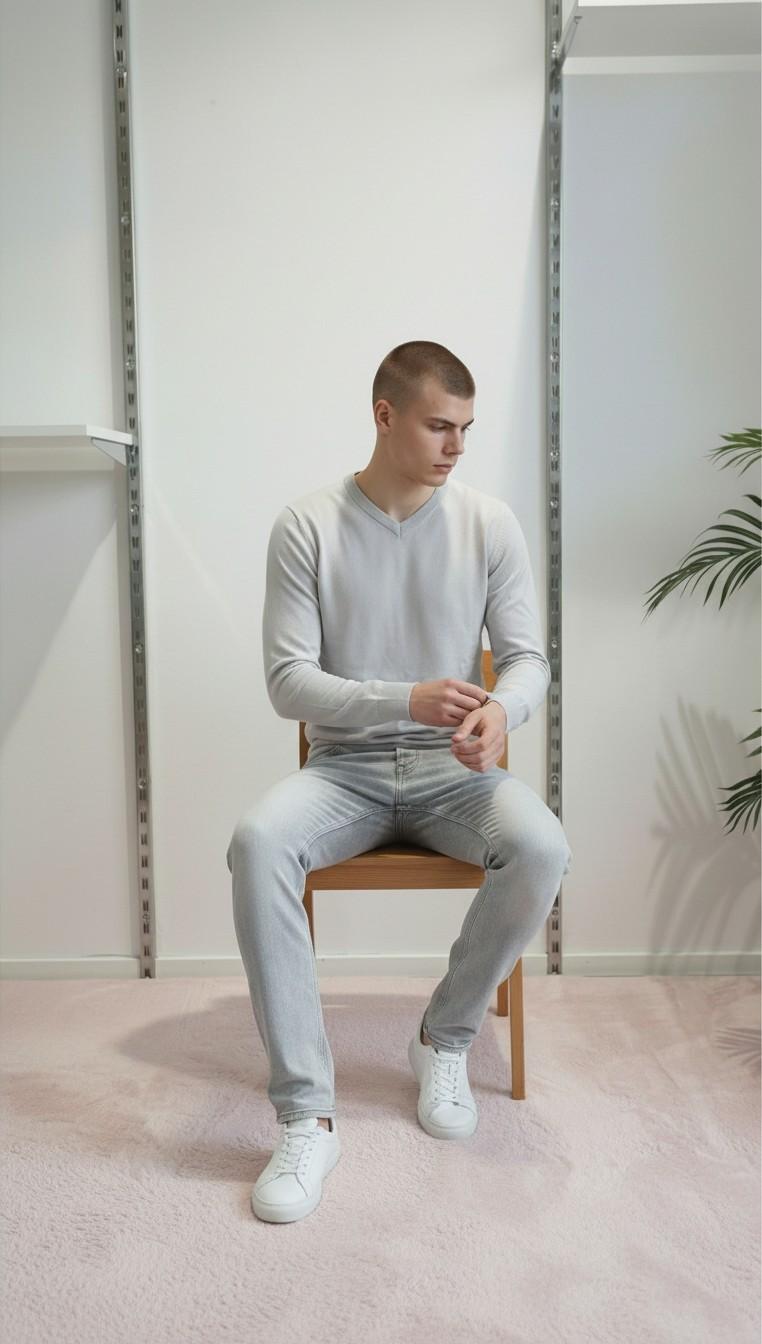 Maglia Uomo 100% Cotone Scollo a V a Manica Lunga  Eleganza Essenziale e Comfort Naturale. CON3701900 ASH GREY CONSENSO 