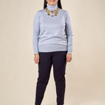 Pantalone Donna Curvy in Punto Milano  Vestibilità a Sigaretta, Tasche a Filetto, Lunghezza alla Caviglia. F708YBFAGGIA BLU Lizalù 