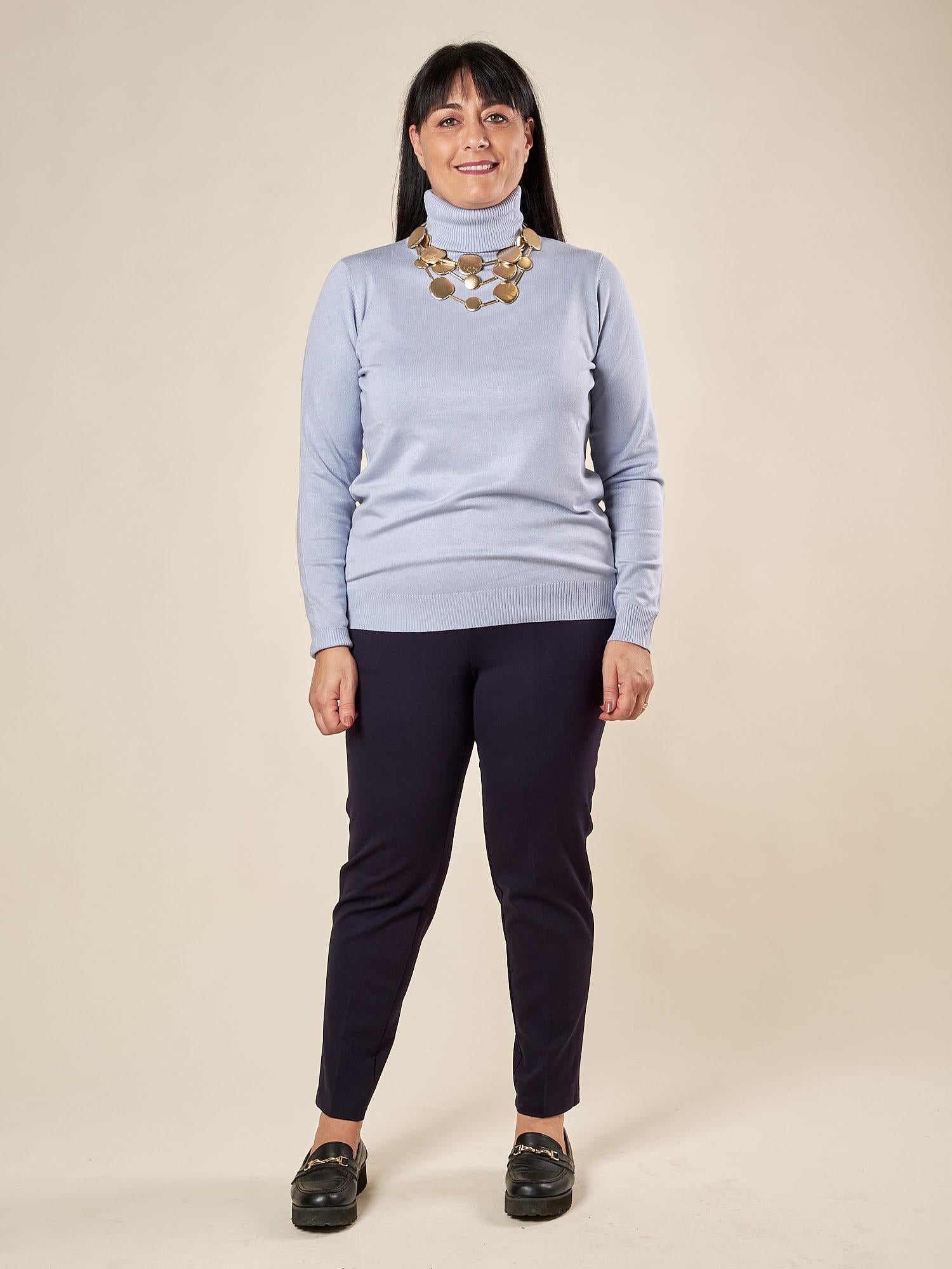 Pantalone Donna Curvy in Punto Milano  Vestibilità a Sigaretta, Tasche a Filetto, Lunghezza alla Caviglia. F708YBFAGGIA BLU Lizalù 