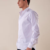 Camicia manica lunga stretch bottoni ricoperti slim con riprese. FBDERBY BIANCO FB 