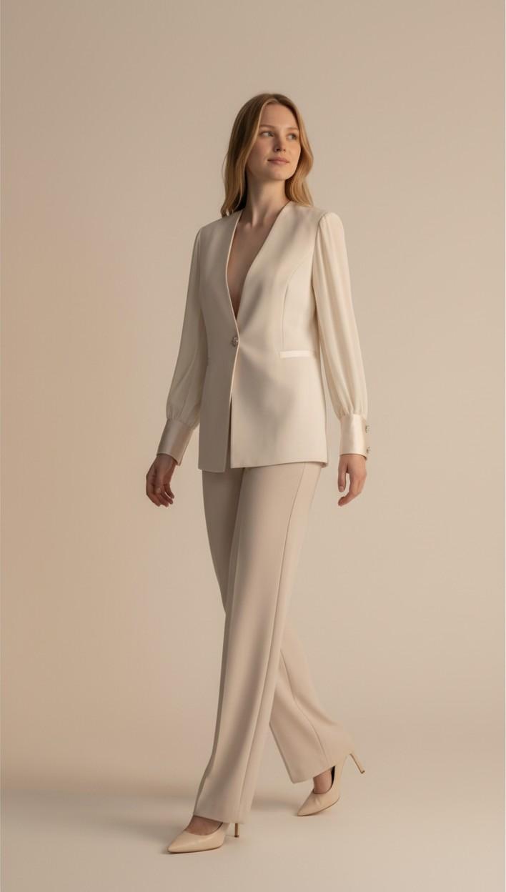 Giacca donna in tessuto crepe con maniche lunghe velate e dettagli gioiello GI004353 VANIGLIA ARTIGLI Donna 