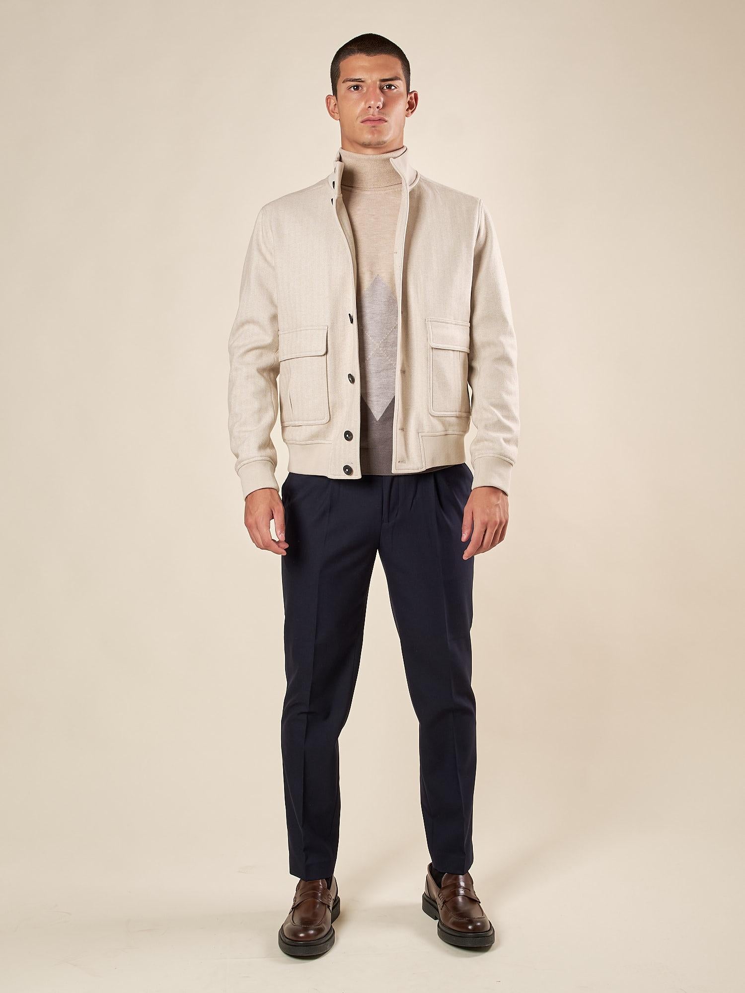 Giubbino da uomo modello Bomber in tessuto spigato. GBI1619H BEIGE HAMAKI-HO 