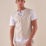 Gilet da Uomo in misto lino con tasca e taschino con friso. GLE01H BEIGE HAMAKI-HO 