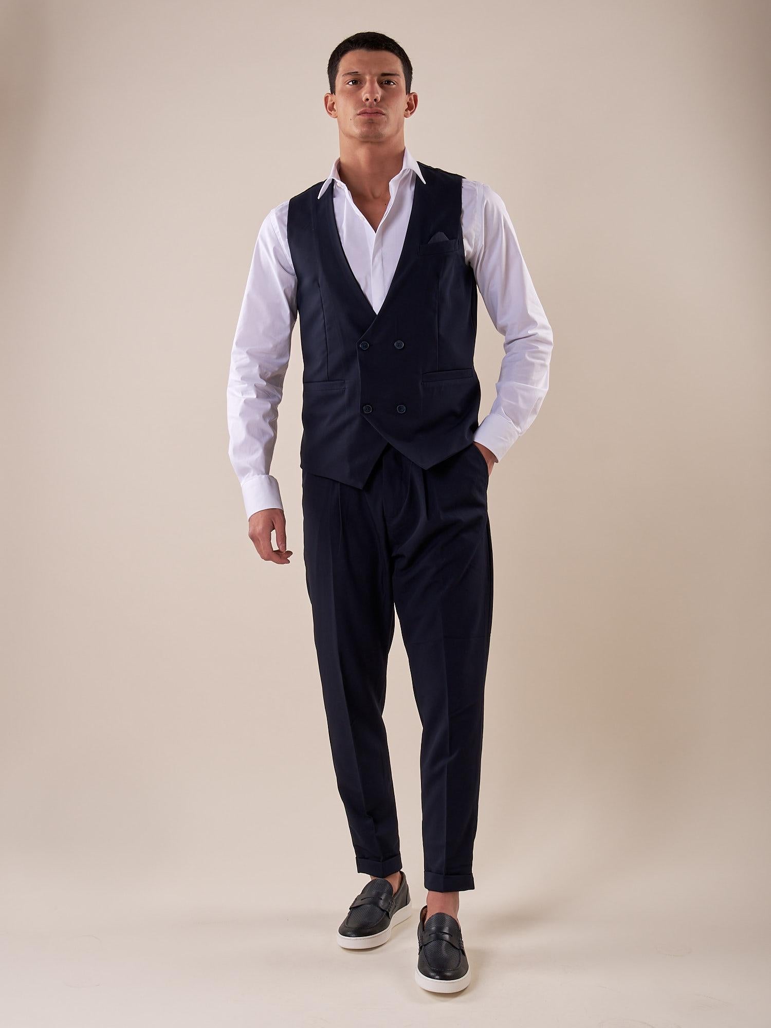 Pantalone doppio bottone tasca america con fibbie laterali uomo. GPE511 BLU BLACKSUNDAY 