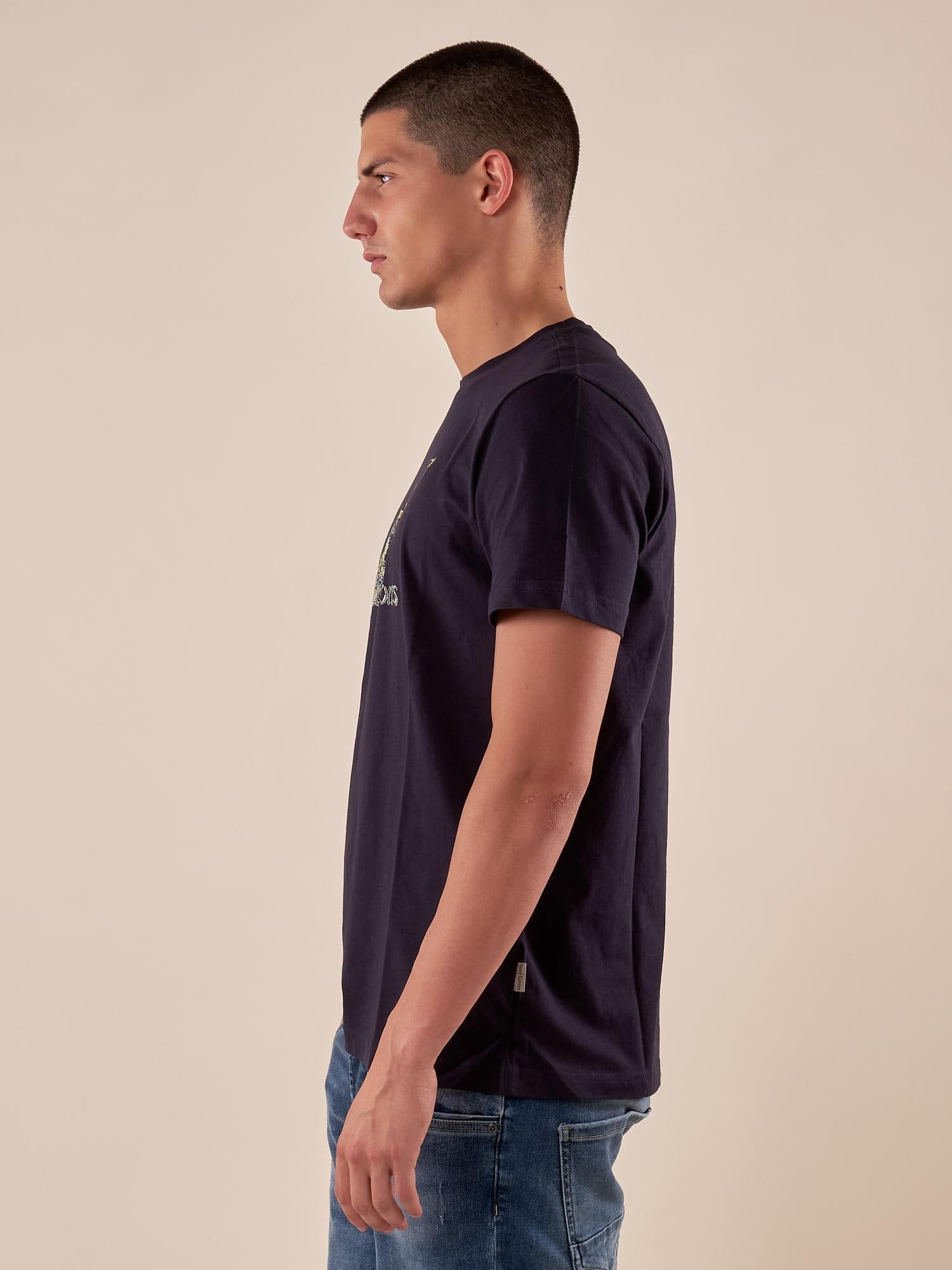 T-shirt Uomo manica corta in cotone 100% con logo stampato a contrastoa TS616035 BLU Henry Cotton's 