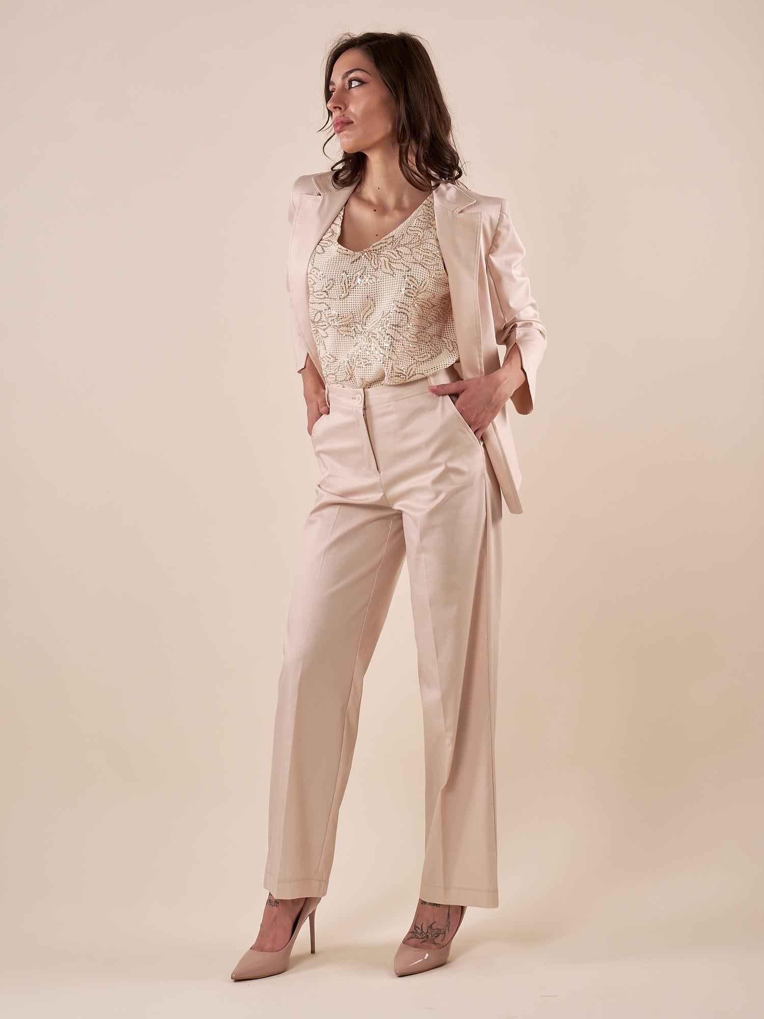 Pantalone Donna in Raso di Cotone a Palazzo ROMI/A5215 GESSO ROMIHO 