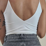 Top Donna a Spallina Stretta Corto Effetto Second Skin. V7333B BIANCO VINCE OTTO 
