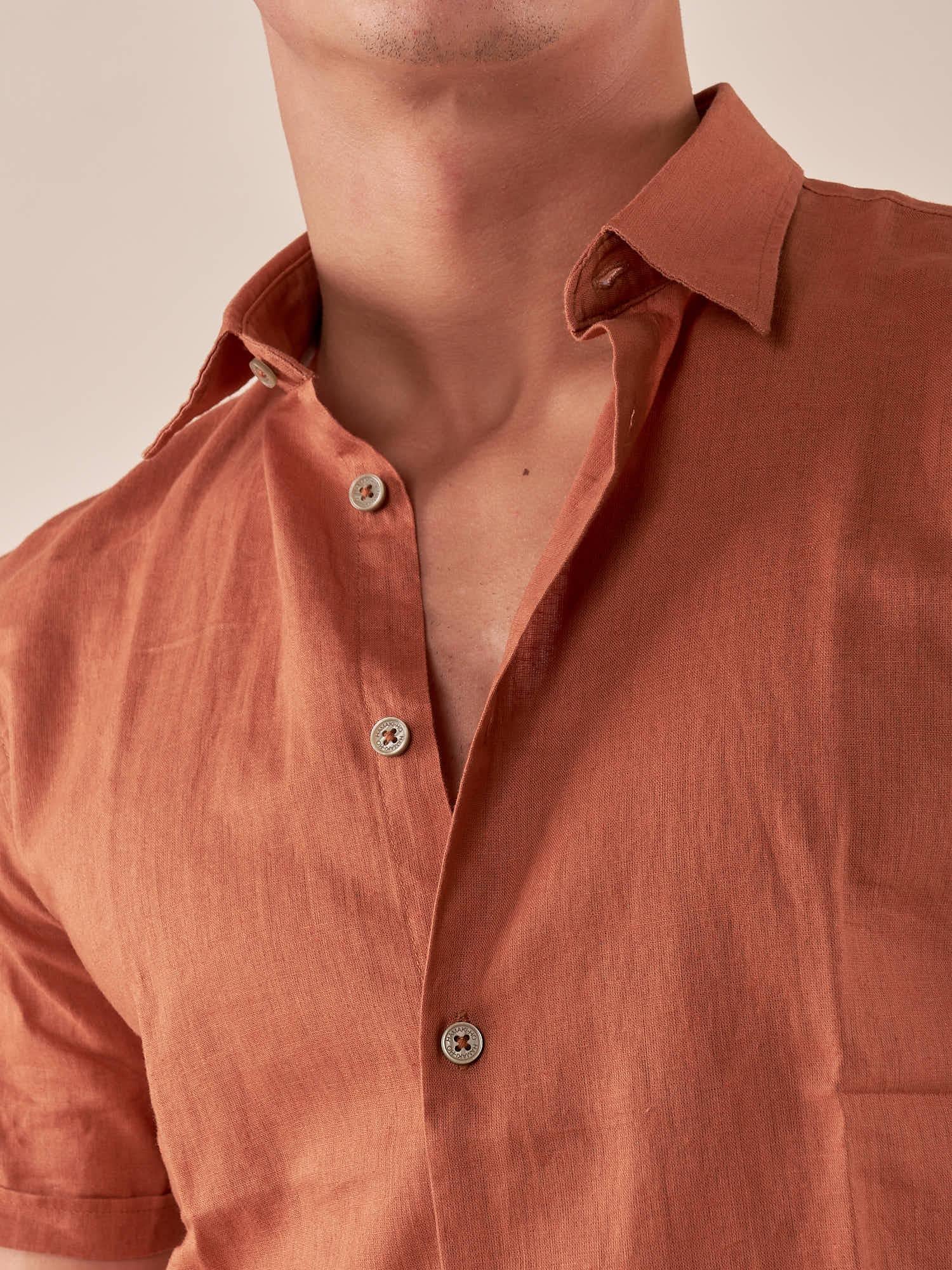 Camicia da uomo manica corta in misto lino. CE1261H RAME HAMAKI-HO Uomo 