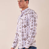 Camicia manica lunga misto lino collo coreano uomo. DM9395 MORO DATCH 