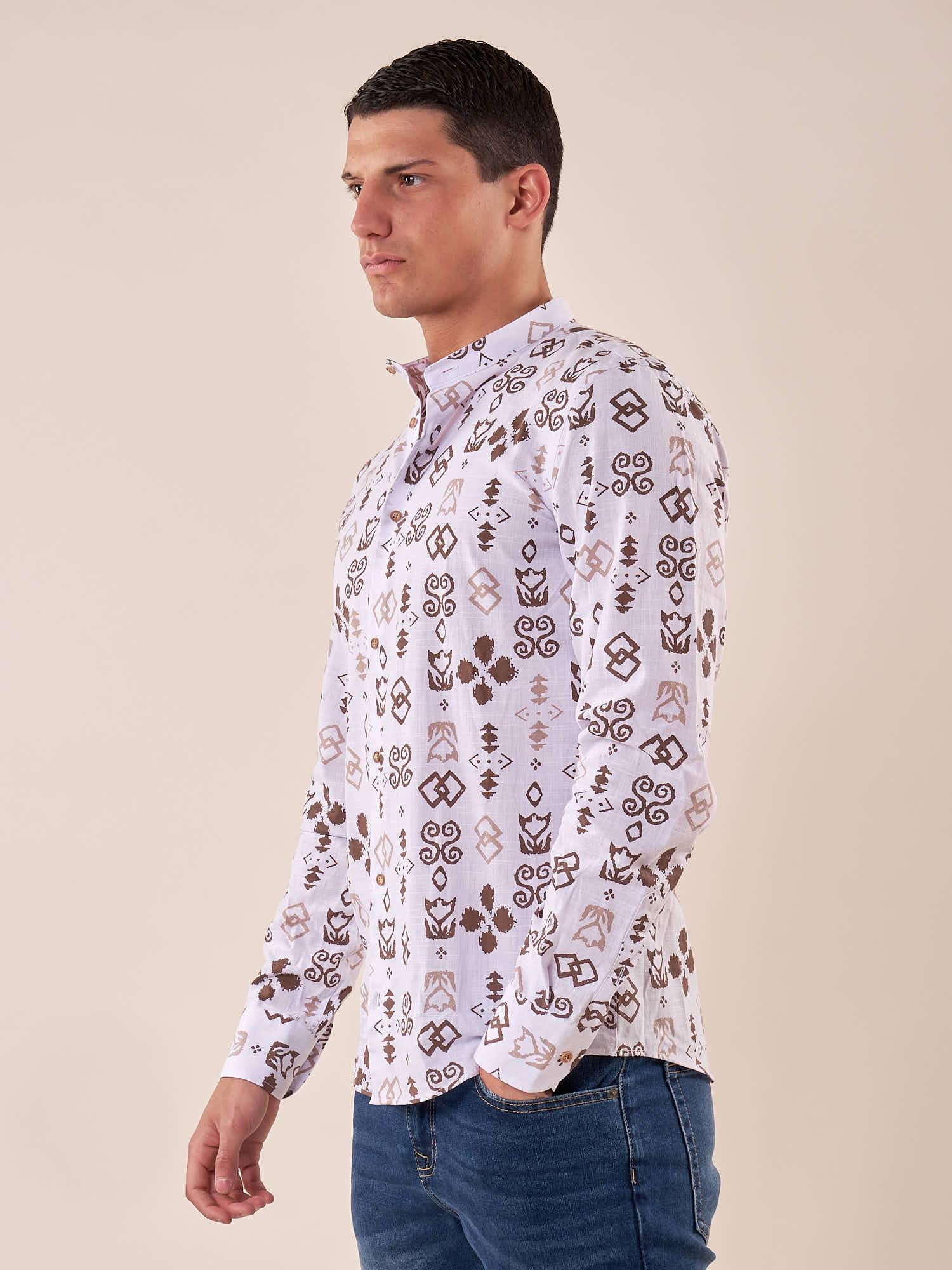 Camicia manica lunga misto lino collo coreano uomo. DM9395 MORO DATCH 