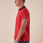 Polo da Uomo in 100% Cotone Piquet con Colletto e Polsini a Contrasto. BAM5431 BRIGHT RED BACI & ABBRACCI Uomo 
