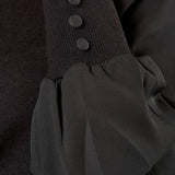 Maglia donna collo alto con pietre e maniche in georgette. MA003091 NERO ARTIGLI 