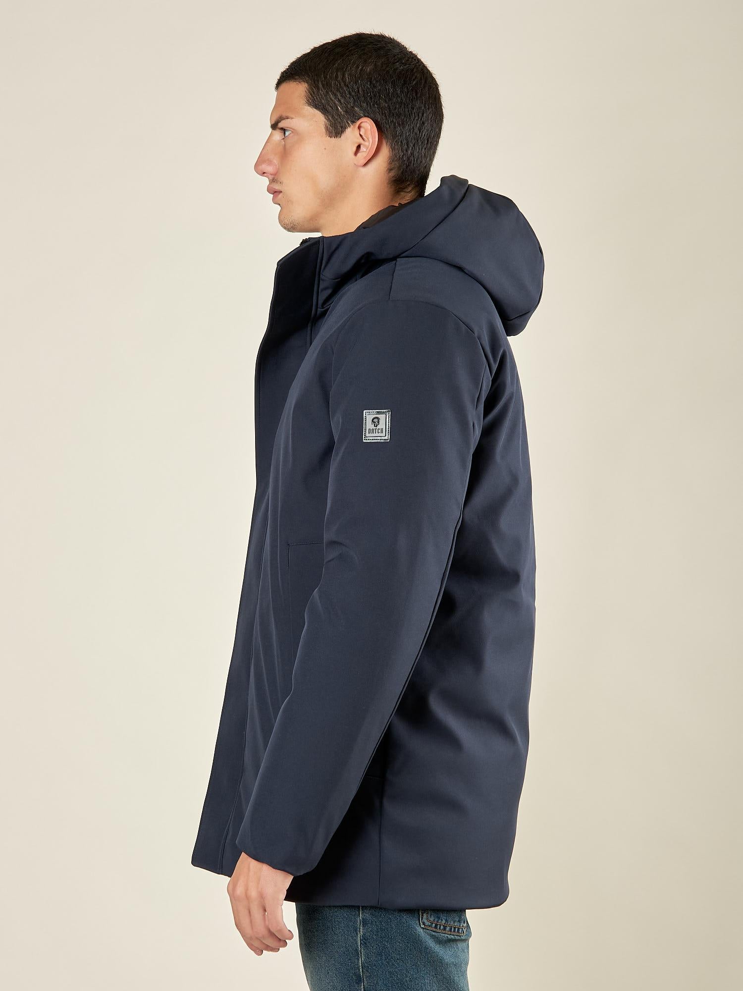 Giubbino Uomo Invernale Soft Shell con Cappuccio. Lunghezza Media. DM9623 BLU DATCH 