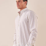 Camicia manica lunga rigata misto lino collo con bottoncino a scomparsa uomo. OC1S2S5C11 BAMBOO OVER-D Uomo 