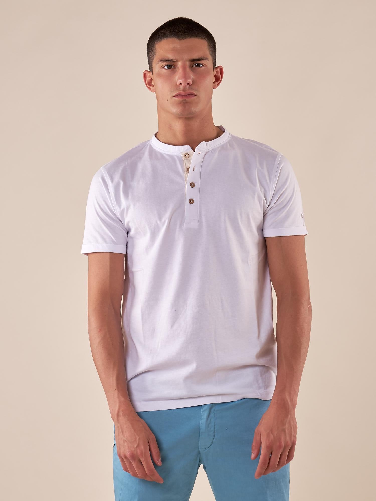T-shirt Serafino Uomo in 100% Cotone  Manica Corta, Stile Casual e Versatile DM9285 BIANCO DATCH Uomo 