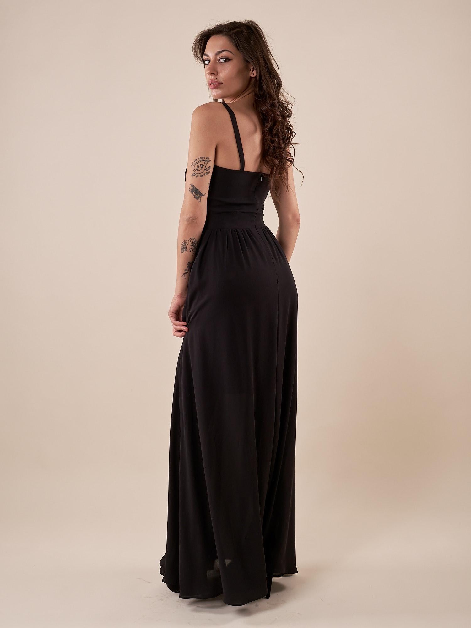 Abito Donna lungo elegante cerimonia spallina stretta. AB000826 NERO ARTIGLI 